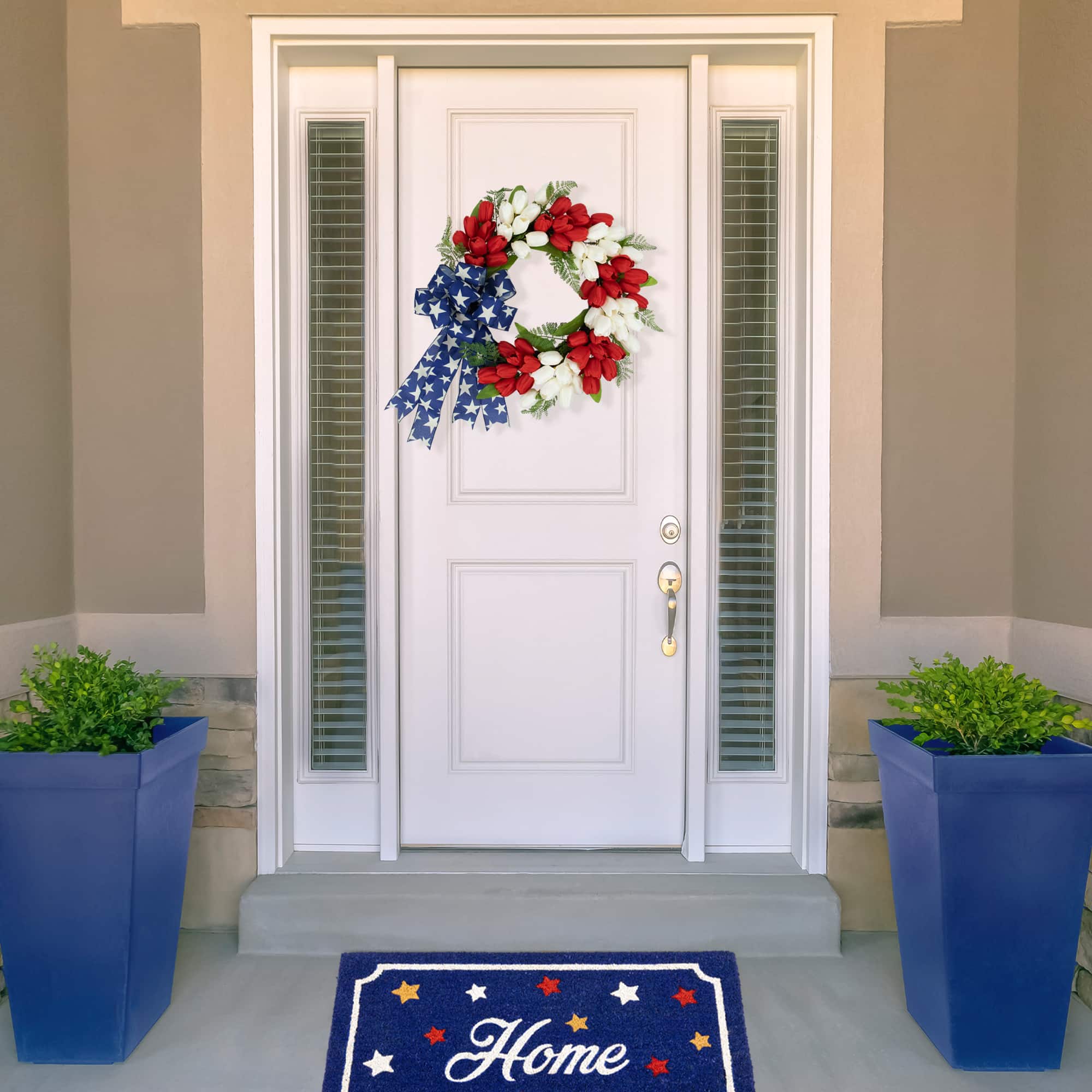 24" Red, White & Blue Patriotic Tulip Wreath with Bow